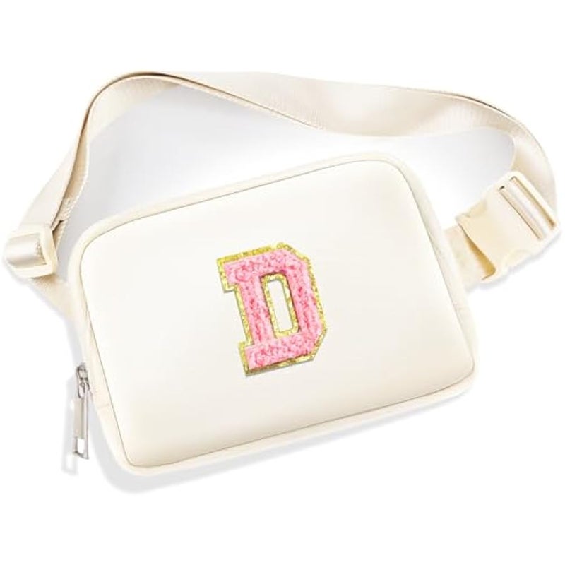 URSKYTOUS Fanny Pack Belt Bag for Women Girls Small Crossbody Bag with Initial Letter Cute Preppy Waist Packs Trendy Travel Accessories Personalized  Birthday Gifts for Running Hiking Beige D - Image 1